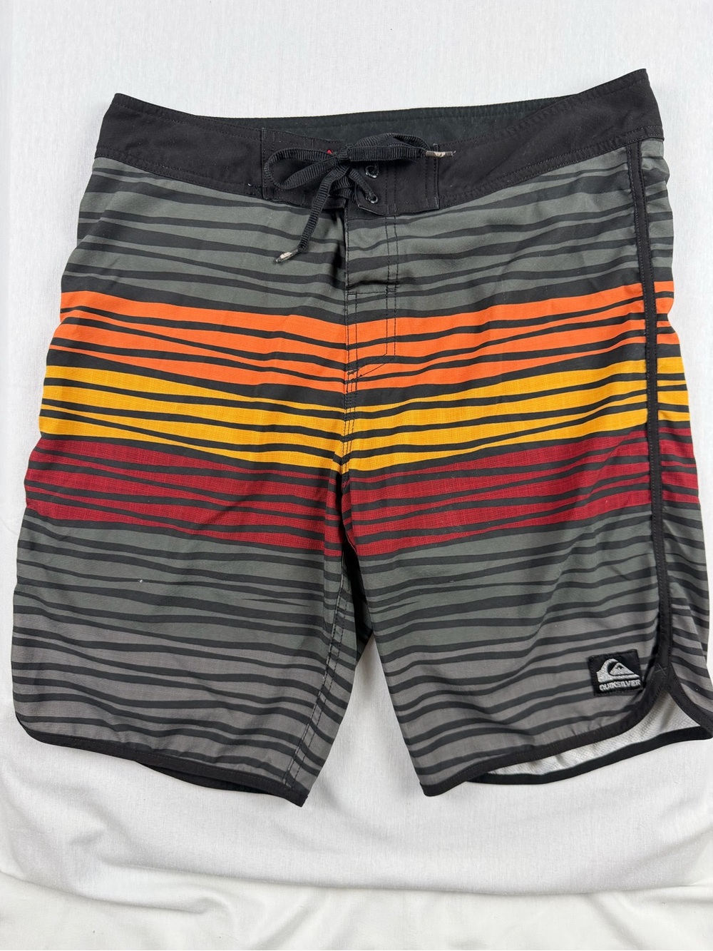Quiksilver Mens Board Shorts Striped Surf Swim Trunks Gray Orange 32